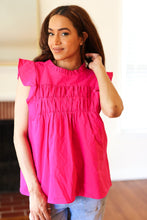 Load image into Gallery viewer, Love Life Cotton Frill Mock Neck Flutter Sleeve Top in Fuchsia
