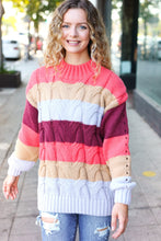 Load image into Gallery viewer, Fall For You Multicolor Stripe Cable Knit Mock Neck Sweater in Rust
