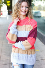 Load image into Gallery viewer, Fall For You Multicolor Stripe Cable Knit Mock Neck Sweater in Rust
