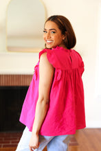 Load image into Gallery viewer, Love Life Cotton Frill Mock Neck Flutter Sleeve Top in Fuchsia
