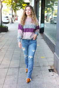 Fall For You Multicolor Stripe Cable Knit Mock Neck Sweater in Mauve