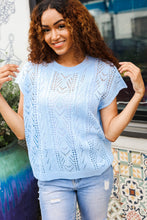 Load image into Gallery viewer, The Perfect Find Dolman Short Sleeve Crochet Sweater Top in Sky Blue
