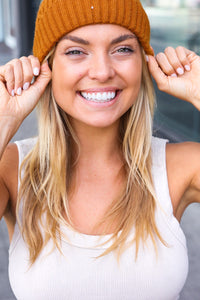 Cable Knit Beanie in Mustard