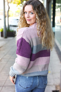 Fall For You Multicolor Stripe Cable Knit Mock Neck Sweater in Mauve