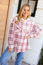Load image into Gallery viewer, Make Your Day Pink Plaid Frayed Hoodie Jacket
