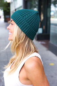 Cable Knit Beanie in Emerald