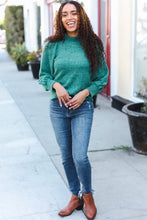 Load image into Gallery viewer, Stay Awhile Brushed Melange Puff Short Sleeve Sweater in Green
