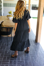 Load image into Gallery viewer, Talk Of The Town Black Elastic V Neck Tiered Maxi Dress
