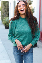 Load image into Gallery viewer, Stay Awhile Brushed Melange Puff Short Sleeve Sweater in Green
