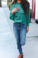 Load image into Gallery viewer, Stay Awhile Brushed Melange Puff Short Sleeve Sweater in Green
