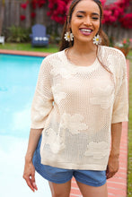 Load image into Gallery viewer, Feel Charming Oatmeal Floral Netted Crochet 3/4 Sleeve Sweater Top
