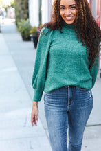 Load image into Gallery viewer, Stay Awhile Brushed Melange Puff Short Sleeve Sweater in Green
