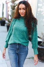 Load image into Gallery viewer, Stay Awhile Brushed Melange Puff Short Sleeve Sweater in Green
