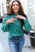 Load image into Gallery viewer, Stay Awhile Brushed Melange Puff Short Sleeve Sweater in Green
