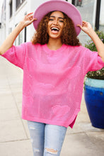 Load image into Gallery viewer, Can&#39;t Look Away Pink Heart Netted Crochet Sweater Top
