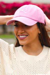 Embroidered Bow Baseball Cap in Pink