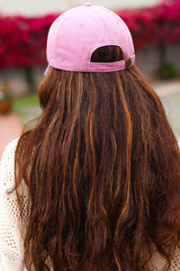 Embroidered Bow Baseball Cap in Pink