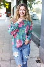 Load image into Gallery viewer, Everyday Hunter Green Floral Brushed Hacci Sweater Top
