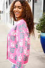 Load image into Gallery viewer, All For Love Fuchsia Flower Print Button Down Knit Cardigan
