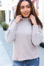 Load image into Gallery viewer, Stay Awhile Brushed Melange Puff Short Sleeve Sweater in Taupe
