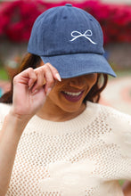 Load image into Gallery viewer, Embroidered Bow Baseball Cap in Navy
