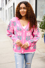 Load image into Gallery viewer, All For Love Fuchsia Flower Print Button Down Knit Cardigan
