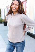 Load image into Gallery viewer, Stay Awhile Brushed Melange Puff Short Sleeve Sweater in Taupe
