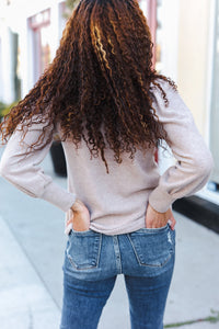 Stay Awhile Brushed Melange Puff Short Sleeve Sweater in Taupe