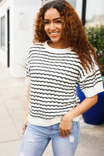 Load image into Gallery viewer, You&#39;ve Got This Ivory &amp; Black Wavy Stripe Pattern Sweater Top
