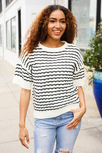 You've Got This Ivory & Black Wavy Stripe Pattern Sweater Top