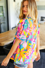 Load image into Gallery viewer, Vacay Ready Fuchsia Tropical Print Frill Mock Neck Top
