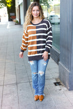 Load image into Gallery viewer, Striped Color Block Sweater in Camel &amp; Charcoal
