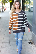 Load image into Gallery viewer, Striped Color Block Sweater in Camel &amp; Charcoal
