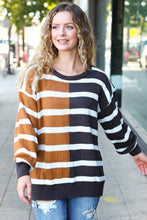 Load image into Gallery viewer, Striped Color Block Sweater in Camel &amp; Charcoal
