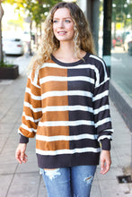 Load image into Gallery viewer, Striped Color Block Sweater in Camel &amp; Charcoal
