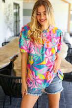 Load image into Gallery viewer, Vacay Ready Fuchsia Tropical Print Frill Mock Neck Top
