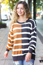 Load image into Gallery viewer, Striped Color Block Sweater in Camel &amp; Charcoal
