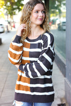 Load image into Gallery viewer, Striped Color Block Sweater in Camel &amp; Charcoal
