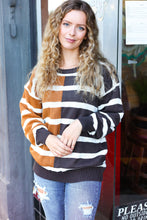 Load image into Gallery viewer, Striped Color Block Sweater in Camel &amp; Charcoal
