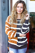 Load image into Gallery viewer, Striped Color Block Sweater in Camel &amp; Charcoal
