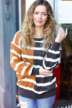 Load image into Gallery viewer, Striped Color Block Sweater in Camel &amp; Charcoal
