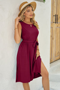 Tied Round Neck Sleeveless Dress (multiple color options)