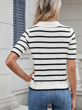 Load image into Gallery viewer, Striped Johnny Collar Short Sleeve Sweater (multiple color options)
