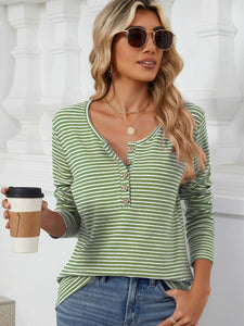 Striped Half Button Long Sleeve Top (multiple color options)