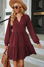 Load image into Gallery viewer, Ruched Notched Long Sleeve Mini Dress (multiple color options)
