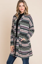 Load image into Gallery viewer, Geometric Open Front Long Sleeve Cardigan with Pockets
