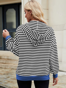 Drawstring Striped Zip Up Long Sleeve Hoodie (multiple color options)