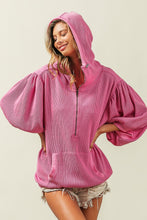 Load image into Gallery viewer, Waffle-Knit Half Zip Hooded Top in Fuchsia
