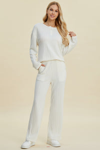 Cable-Knit Long Sleeve Top and Pants Set (multiple color options)