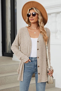 Ribbed Button Up Long Sleeve Cardigan (multiple color options)